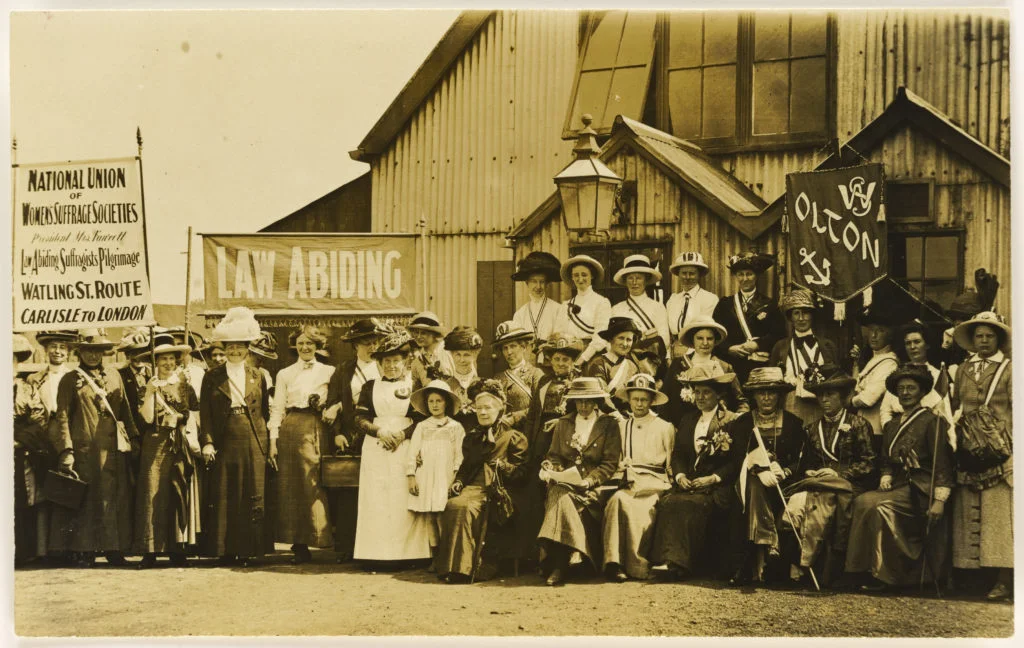 Photograph of members of the National Union of Women's Suffrage Societies taken during the Women's Suffrage Pilgrimage in July 1913.
Document reference: M90/6/7/3/8