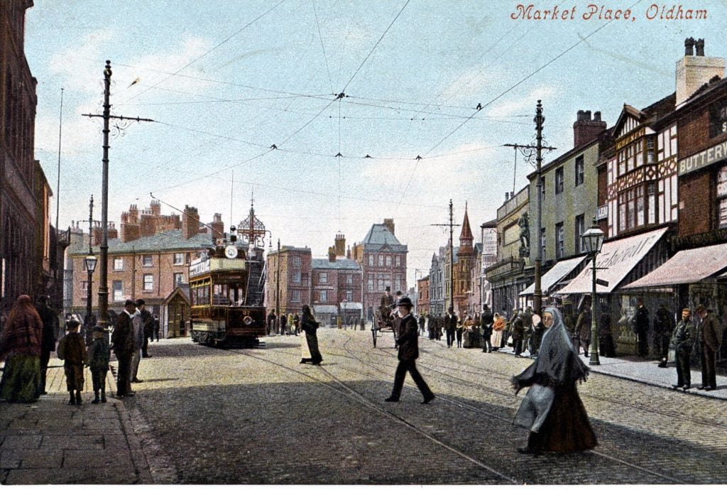 Postcard showing Market Place, Town Centre, Oldham.
Image reference: P65195