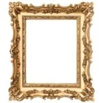Photograph of an empty ornate gold frame